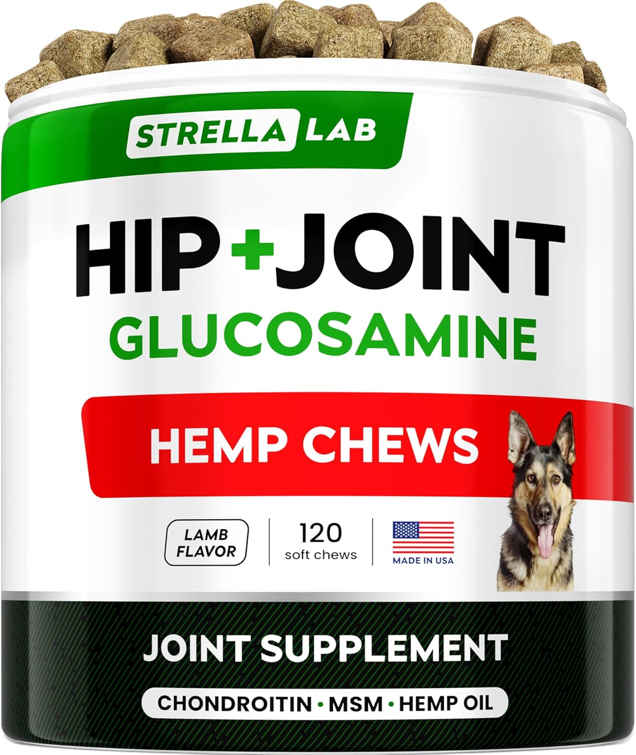 Advanced (Hemp+Glucosamine) Joint Treats for Dogs - Hip & Joint Supplement w/ Chondroitin, Omega-3, MSM - Hemp Chews for Dogs Hip & Joint Pain Relief - Hip & Joint Care - Lamb Flavor - 120Ct-0