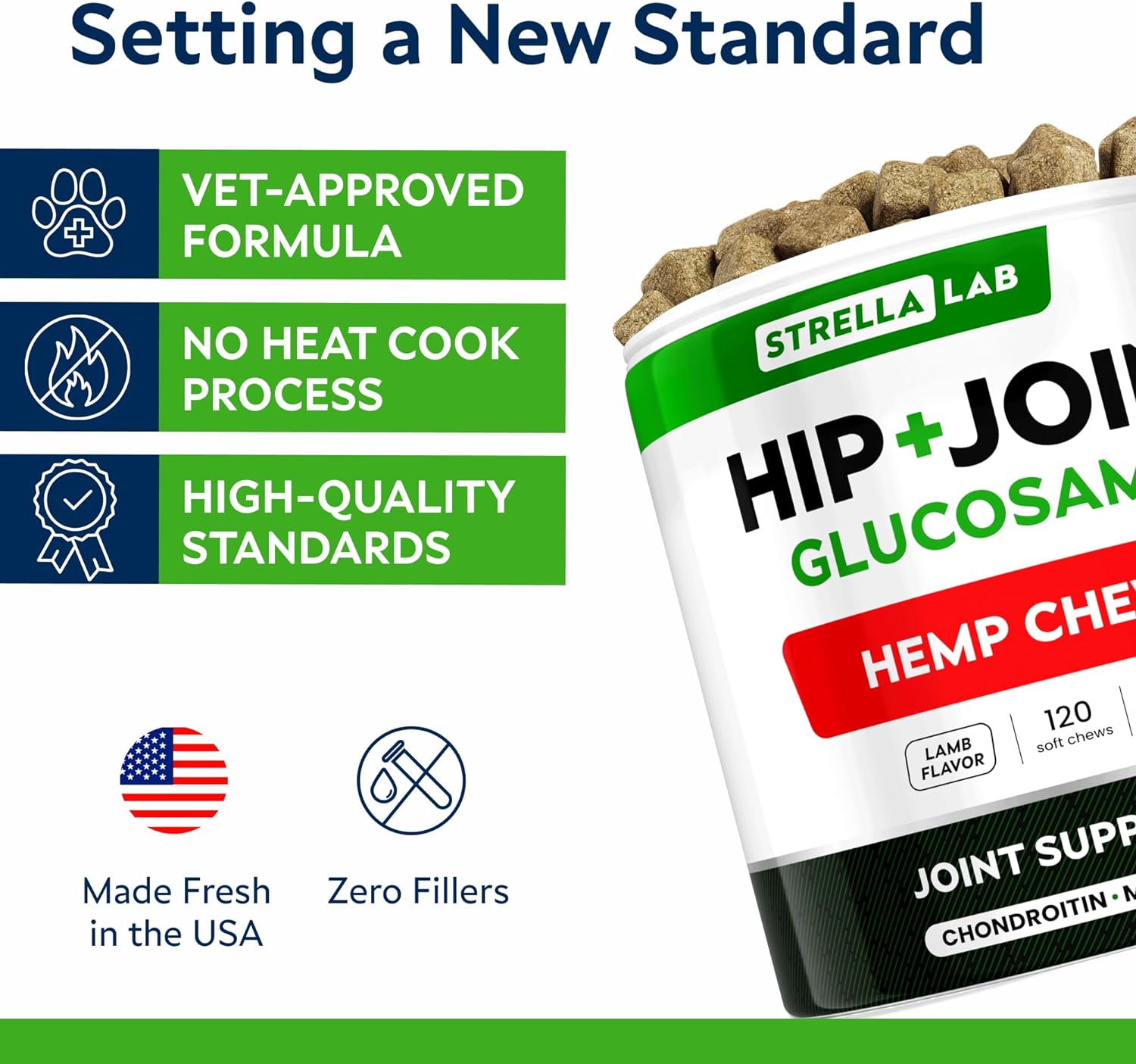 Advanced (Hemp+Glucosamine) Joint Treats for Dogs - Hip & Joint Supplement w/ Chondroitin, Omega-3, MSM - Hemp Chews for Dogs Hip & Joint Pain Relief - Hip & Joint Care - Lamb Flavor - 120Ct-5