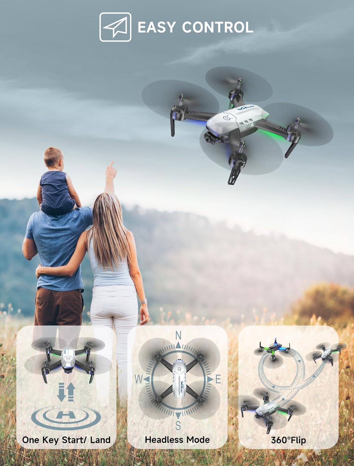 Wipkviey Drone with Camera - T6 1080P HD RC Drone, Drone for Adults, With WiFi Live Video, Altitude Hold, Headless Mode, Gravity Sensor, 3D Flip, One Key Take Off/Landing for Kids or Beginners-1