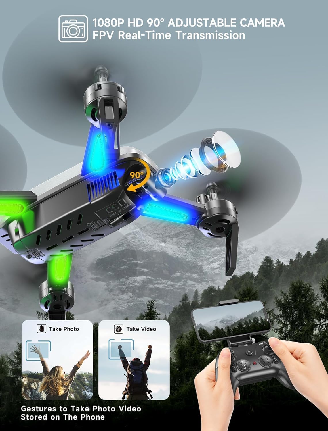 Wipkviey Drone with Camera - T6 1080P HD RC Drone, Drone for Adults, With WiFi Live Video, Altitude Hold, Headless Mode, Gravity Sensor, 3D Flip, One Key Take Off/Landing for Kids or Beginners-3