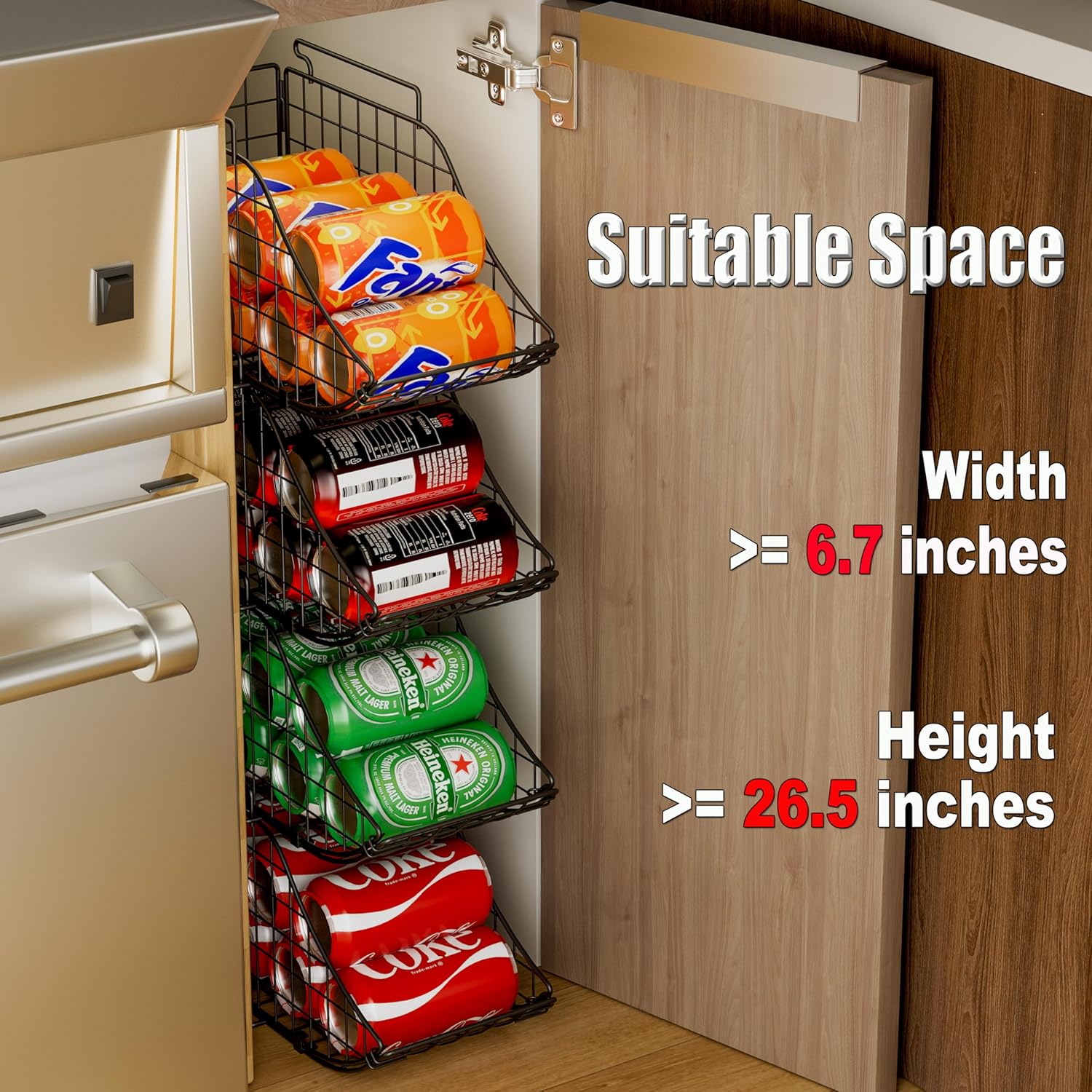 Sonyabecca 6-Pack Can Storage Organizer Pantry, Stackable Kitchen Canned Food Holder With Handles, Can Organizer For Pantry Countertop Cabinet, Beverage Drink Pop Soda Can Dispenser Patent Pending-2