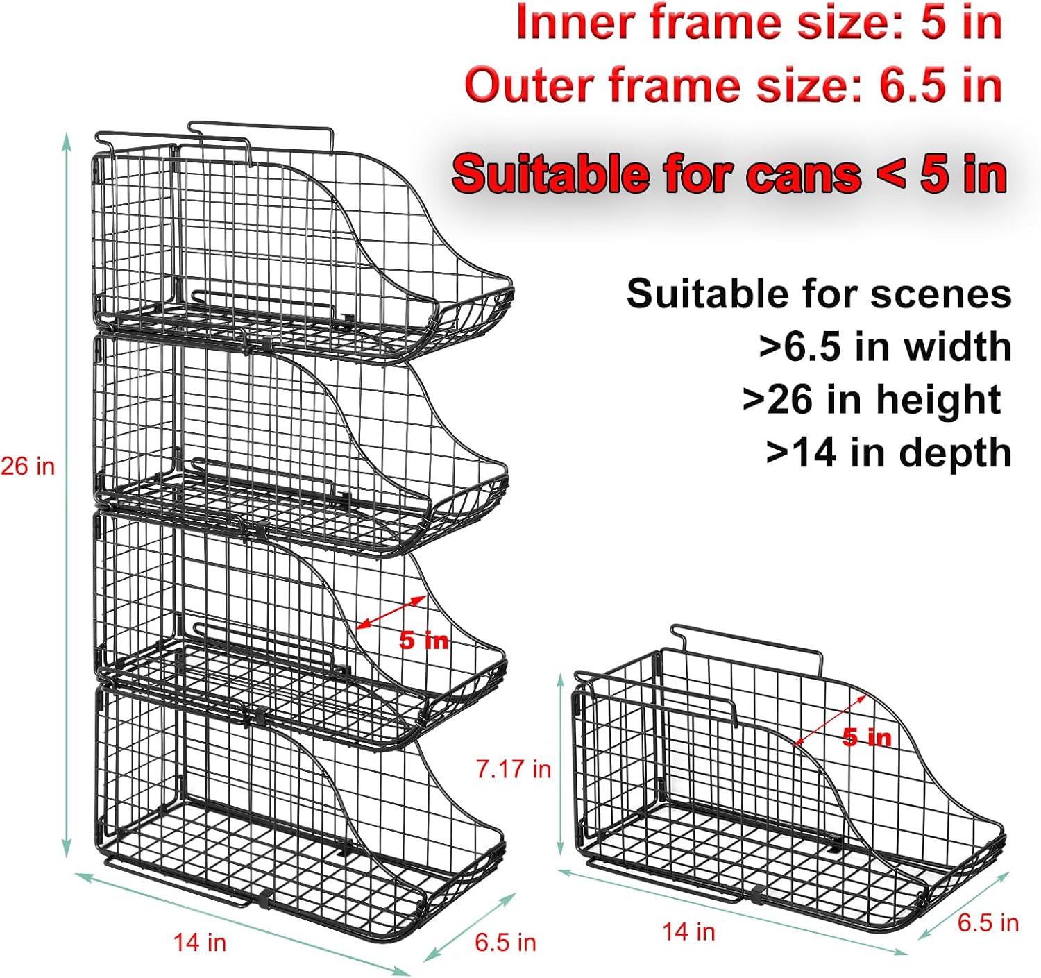 Sonyabecca 6-Pack Can Storage Organizer Pantry, Stackable Kitchen Canned Food Holder With Handles, Can Organizer For Pantry Countertop Cabinet, Beverage Drink Pop Soda Can Dispenser Patent Pending-6