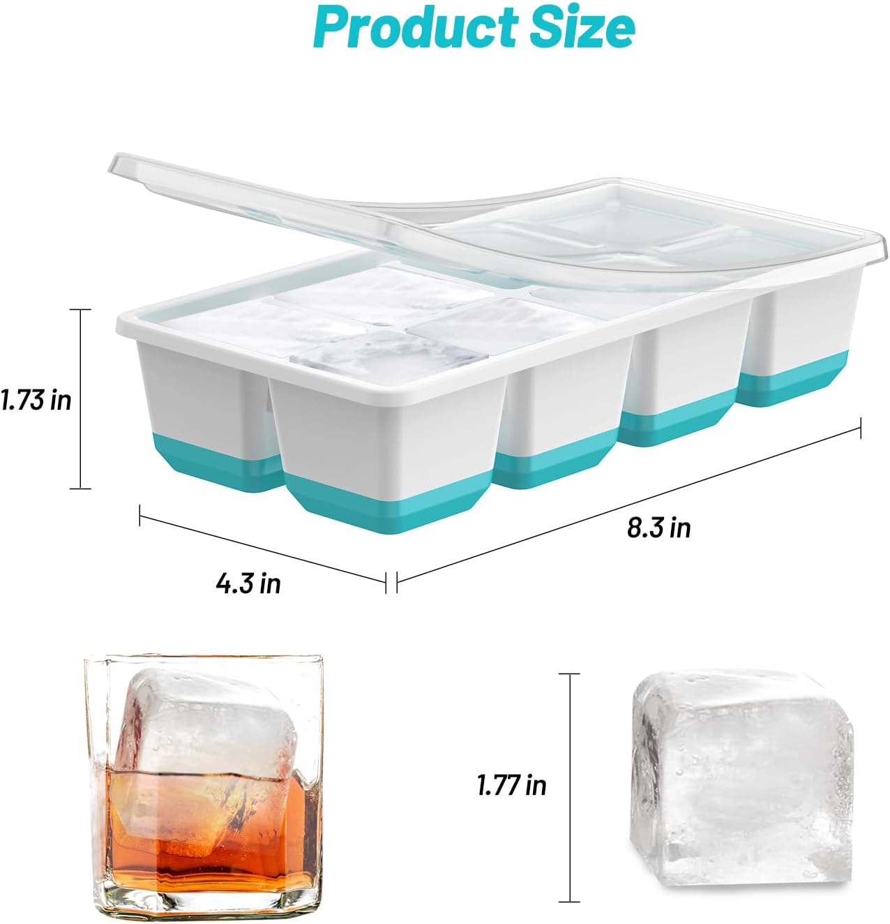 VEHHE Ice Cube Tray, 2 Pack Reusable Large Ice Cube Molds, Ice Cube Trays for Freezer with Lid, Easy Release Ice Tray for Drinks, Whiskey, Cocktails-3