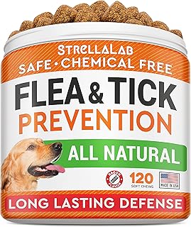 STRELLALAB Natural Flea and Tick Prevention Chews for Dogs - Chewable Tablets for Dogs - All Breeds and Ages - Made in USA Flea and Tick Remover Supplement - Bacon - 120 Treats