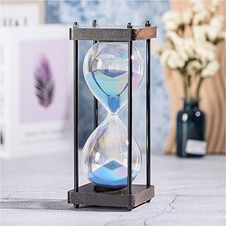 Rainbow Hourglass Timer 60 Minute, Wooden Frame Decorative Sand Timer (Blue Sand, Large Size)