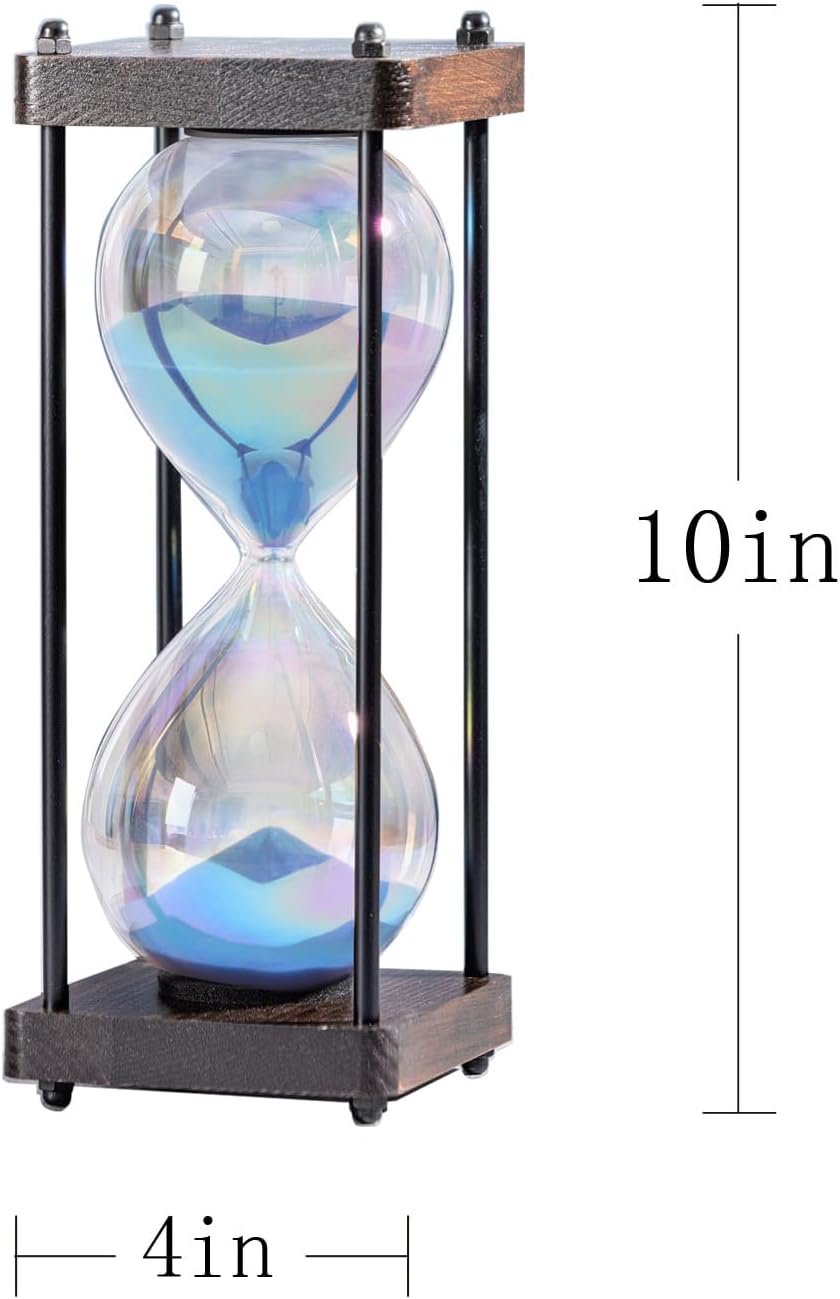 Rainbow Hourglass Timer 60 Minute, Wooden Frame Decorative Sand Timer (Blue Sand, Large Size)-3