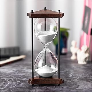 Hourglass Timer 60 Minute, Triangle Wooden Frame Decorative Sand Timer (White Sand, Large Size)