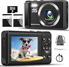 Digital Camera - 4K 44MP UHD Digital Cameras for Photography - Autofocus Point and Shoot Vlogging Camera with 16X Zoom, 32GB SD Card, 2 Batteries - Compact Small Camera for Kids Teens Boys Girls