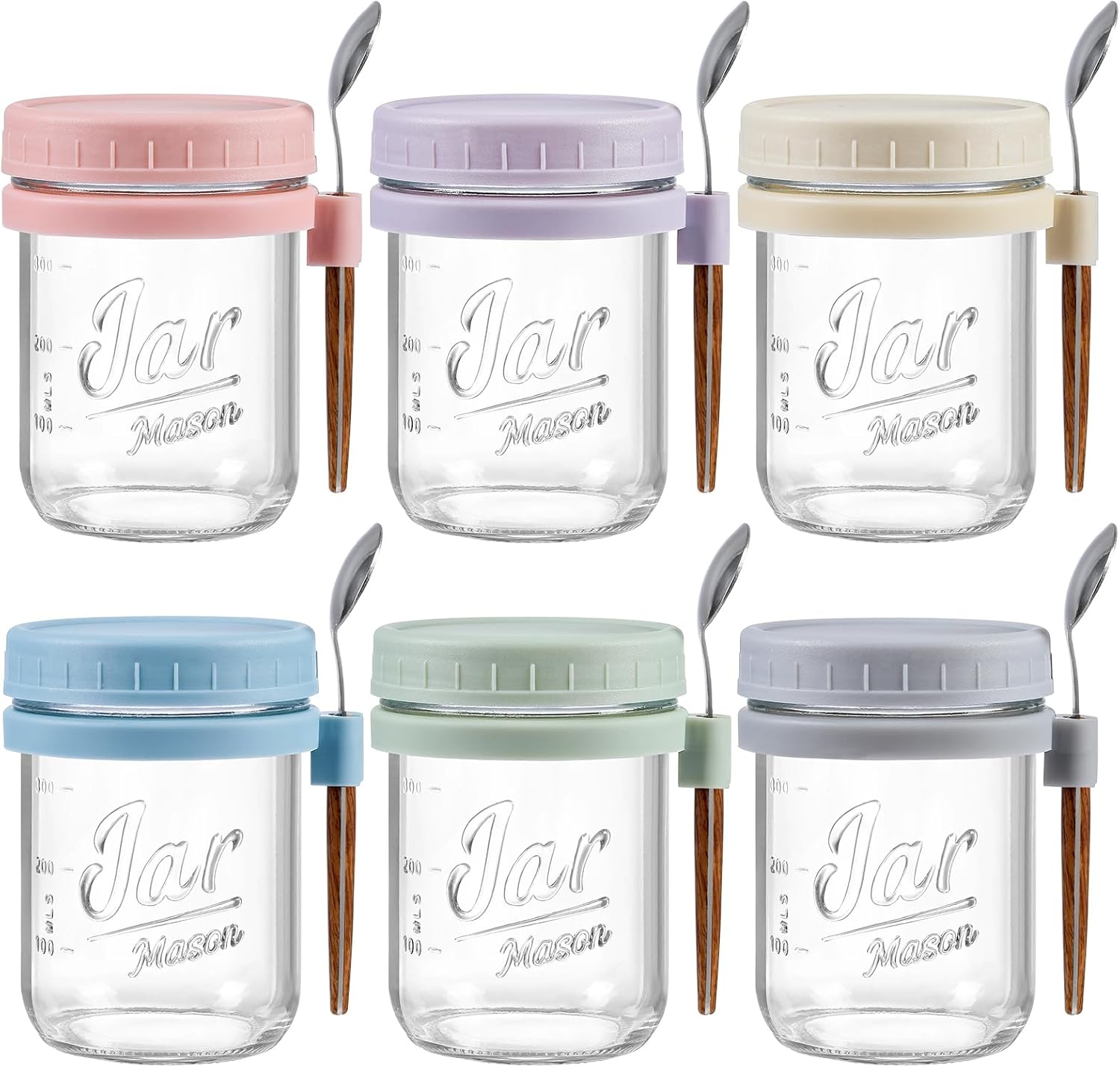 LANDNEOO 6 Pack Overnight Oats Containers with Lids and Spoons, 16 oz Glass Mason Overnight Oats Jars, Large Capacity Airtight Jars for Milk, Cereal, Fruit-0