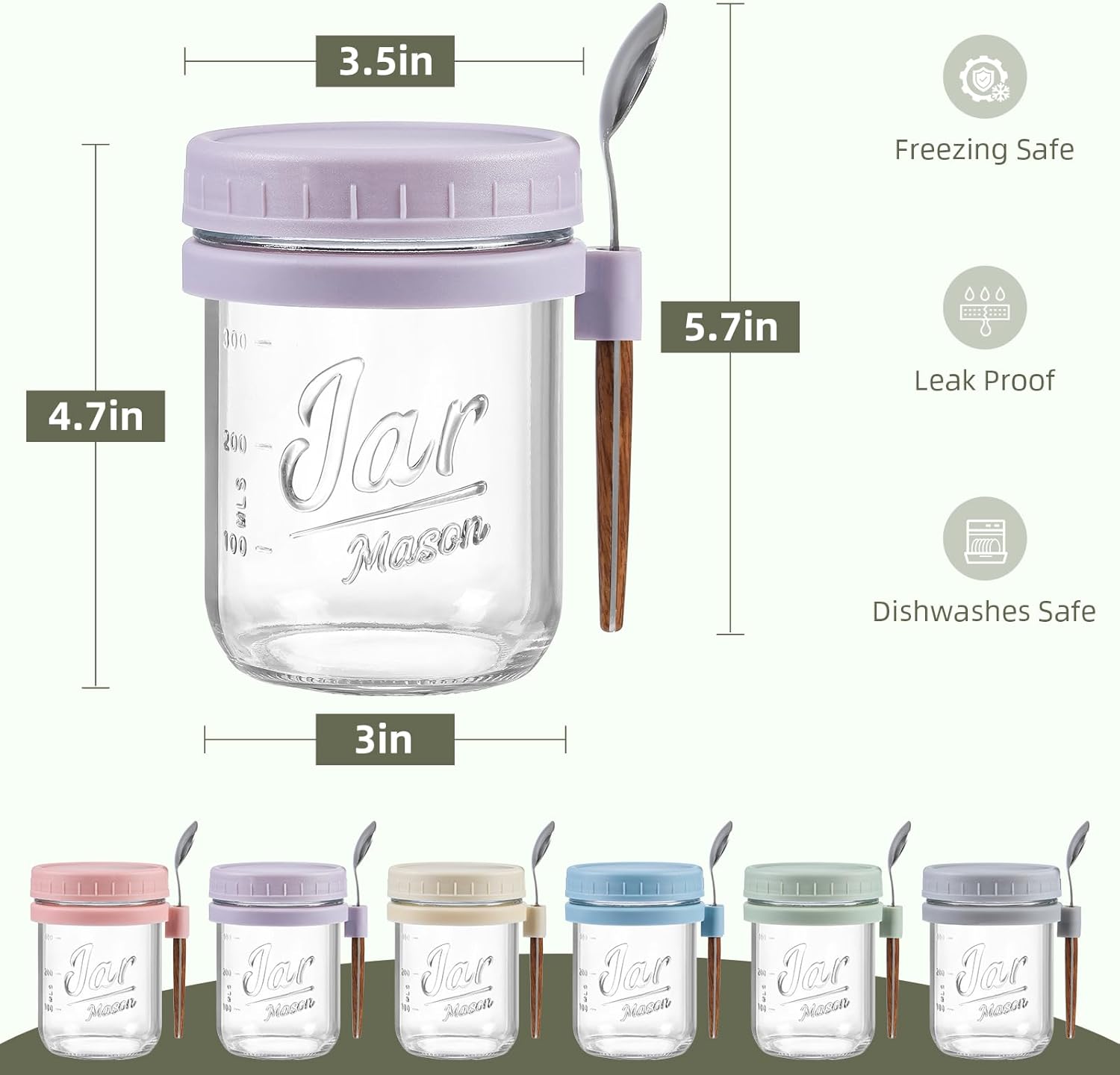 LANDNEOO 6 Pack Overnight Oats Containers with Lids and Spoons, 16 oz Glass Mason Overnight Oats Jars, Large Capacity Airtight Jars for Milk, Cereal, Fruit-1