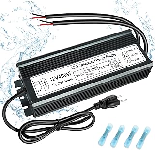 inShareplus 12V 400W Power Supply, AC 90-140V to DC 12 Volt 33.3A Converter, IP67 Waterproof Outdoor LED Driver, Low Voltage Transformer with Standard 3-Prong Plug for LED Light, Outdoor Use