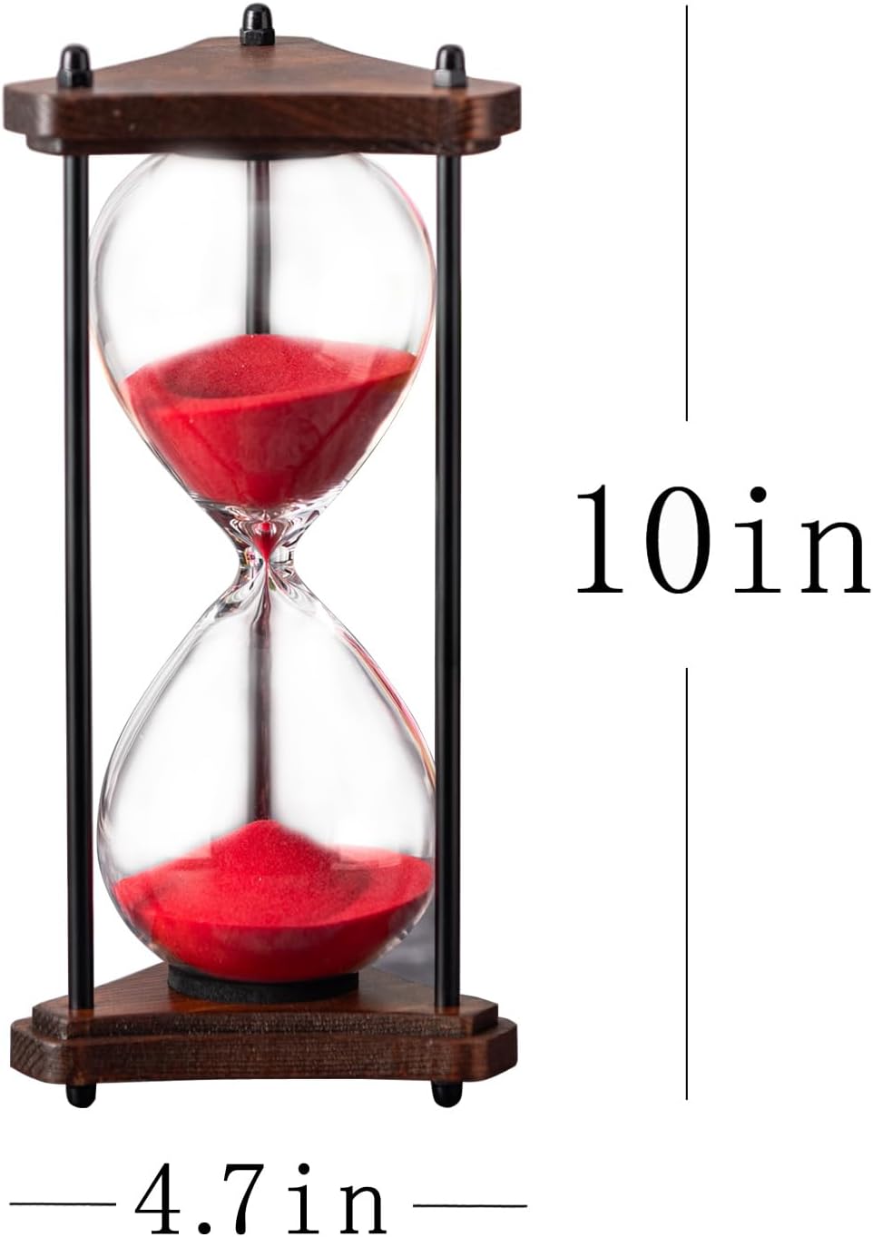 Hourglass Timer 60 Minute, Triangle Wooden Frame Decorative Sand Timer (Red Sand, Large Size)-2