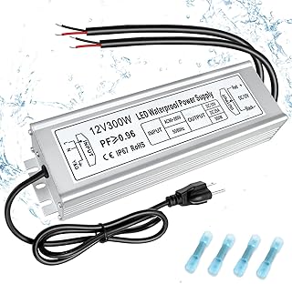 inShareplus 12V Power Supply, 300W LED Driver, AC 90-265V to DC 12 Volt 25A Converter, IP67 Waterproof Low Voltage Transformer with Standard U.S. 3-Prong Plug for LED Lights and Other 12V Products