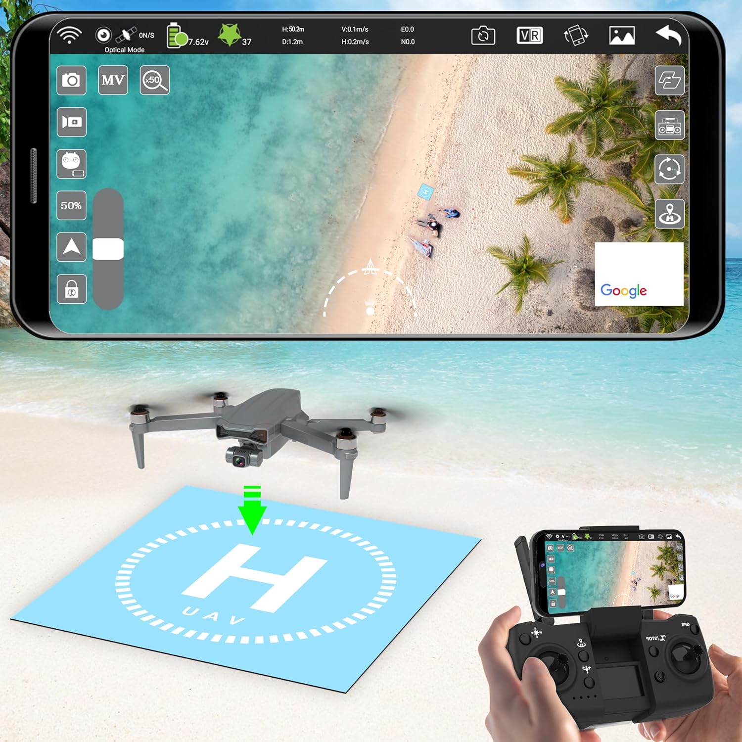 Drone Landing Pad, Universal Waterproof Portable Fast-Foldable Helipad.(Pale Blue-50 * 50cm)-1