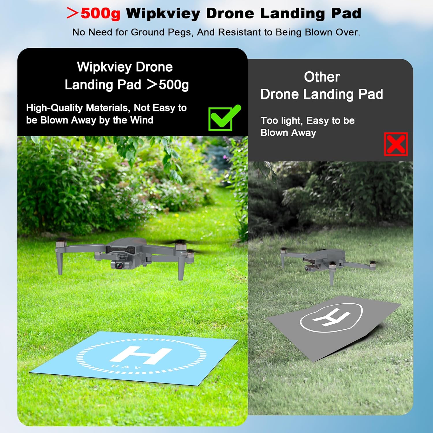 Drone Landing Pad, Universal Waterproof Portable Fast-Foldable Helipad.(Pale Blue-50 * 50cm)-2