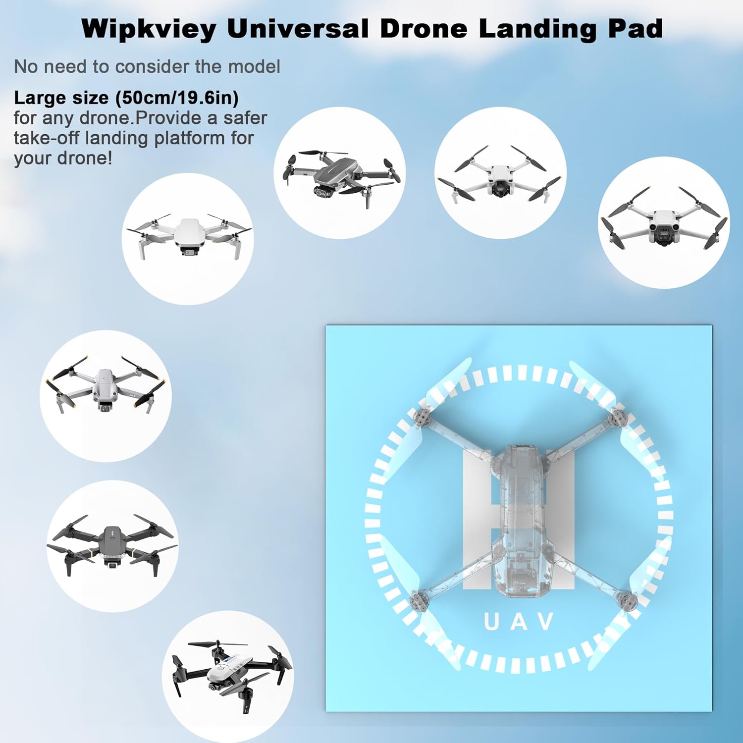 Drone Landing Pad, Universal Waterproof Portable Fast-Foldable Helipad.(Pale Blue-50 * 50cm)-4