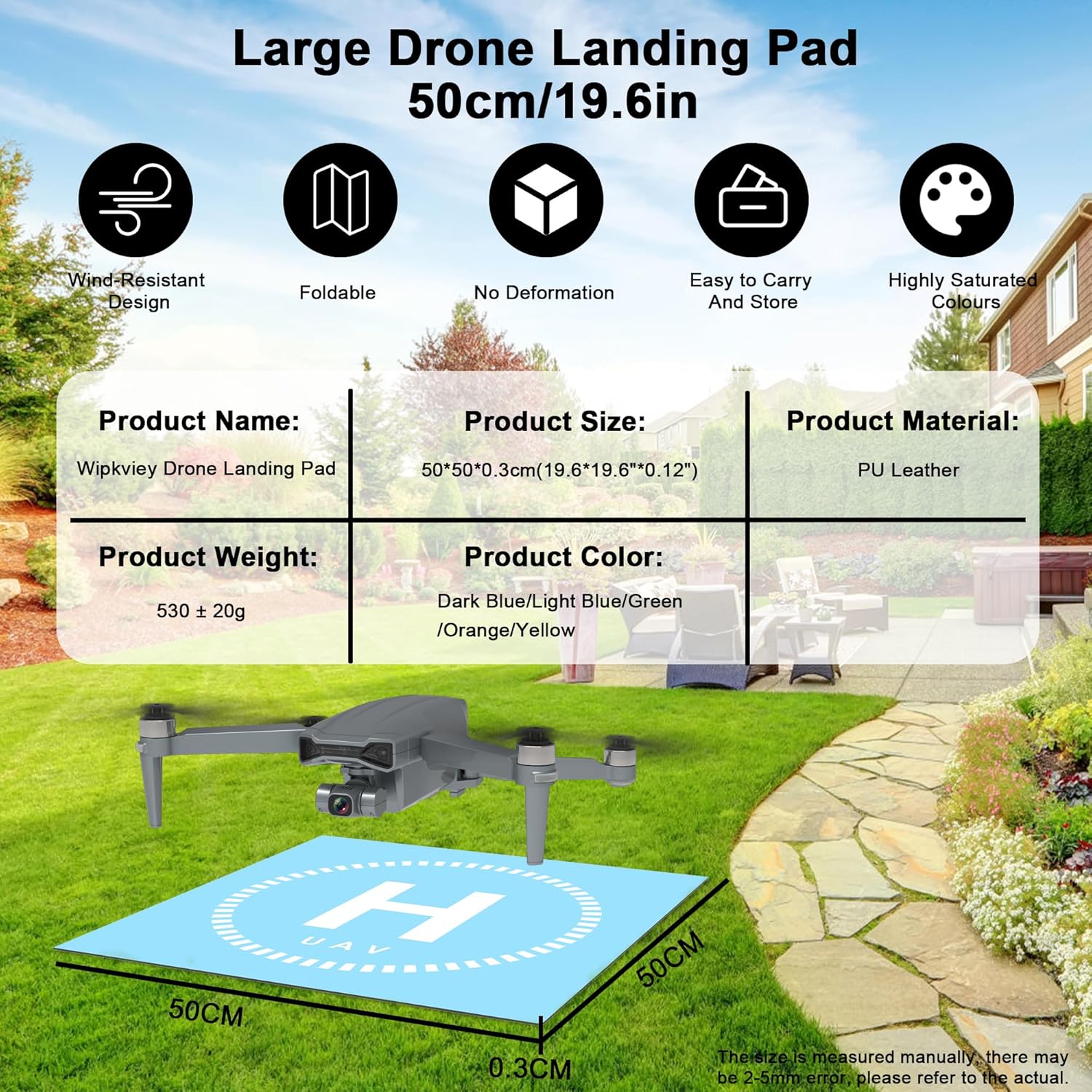 Drone Landing Pad, Universal Waterproof Portable Fast-Foldable Helipad.(Pale Blue-50 * 50cm)-5