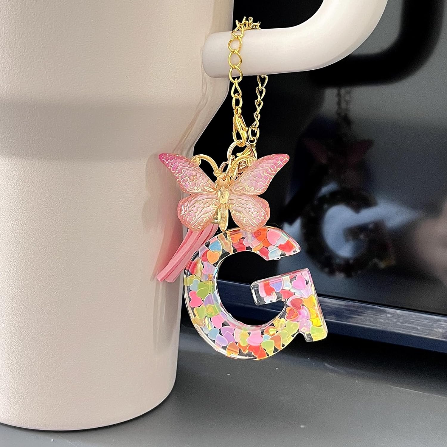 Stanley Cup Accessories, 4pcs Flower Straw Cover and Pink Initial Letter Butterfly Charm Compatible with Stanley 40 oz 30 oz Cup Tumbler with Handle-2