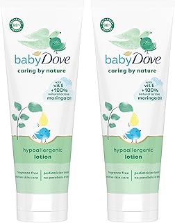 Baby Dove Hypoallergenic Lotion Caring By Nature 2 Count Build a Healthy Foundation for Your Baby's Skin Contains Vitamin E and 100% Natural Moringa Oil 13.5 fl oz (Pack of 2)