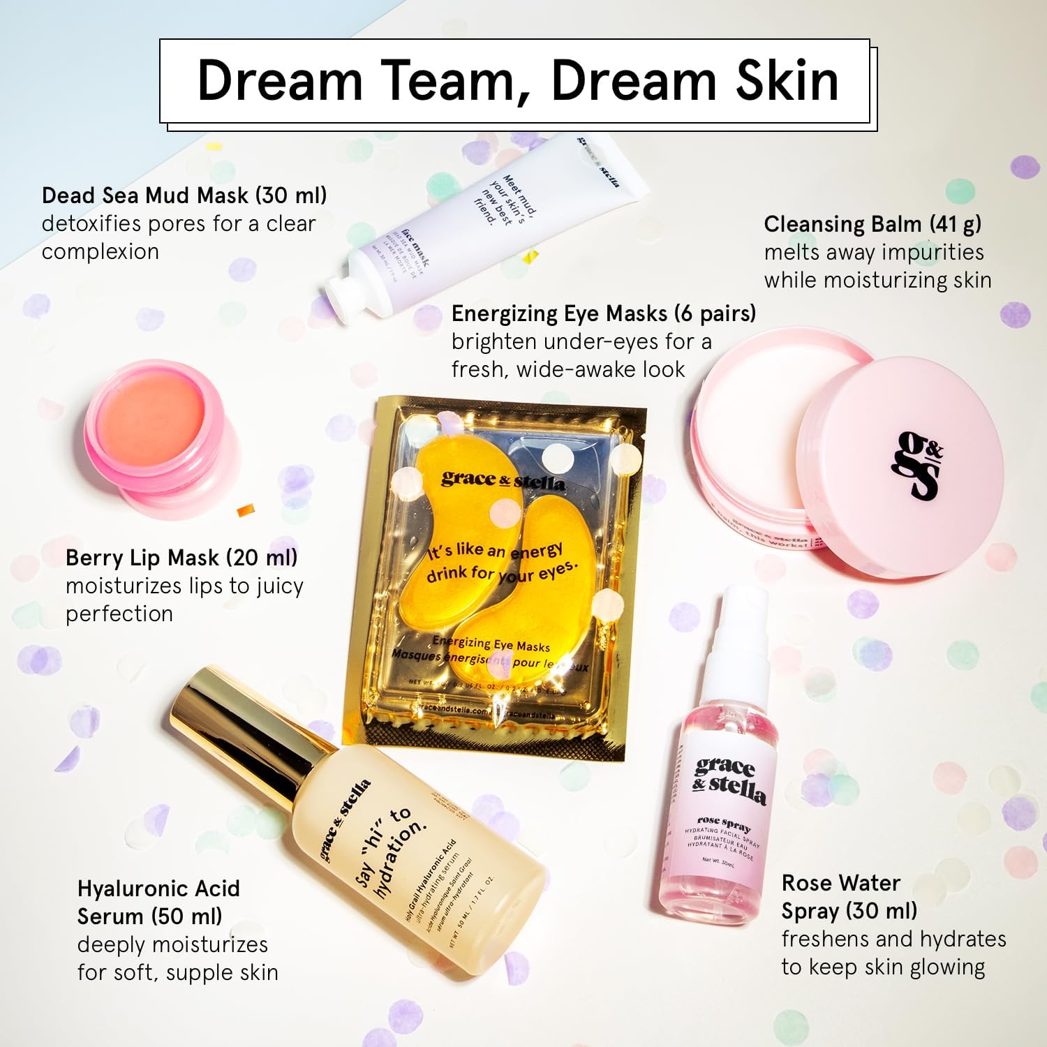 grace & stella Award Winning Dream Team Gift Set for Women - Christmas Gifts for Women - Self Care Gifts for Women with Under Eye Masks - Happy Birthday Gifts for Women - Birthday Gift Baskets-3