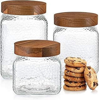 kitchentoolz Food Storage Container Set with Airtight Lids - Retro Design - Pantry Organization, Glass Canisetrs Cookie, Flour, Tea, Sugar, Candy Jars Storage Canisters Set of 3