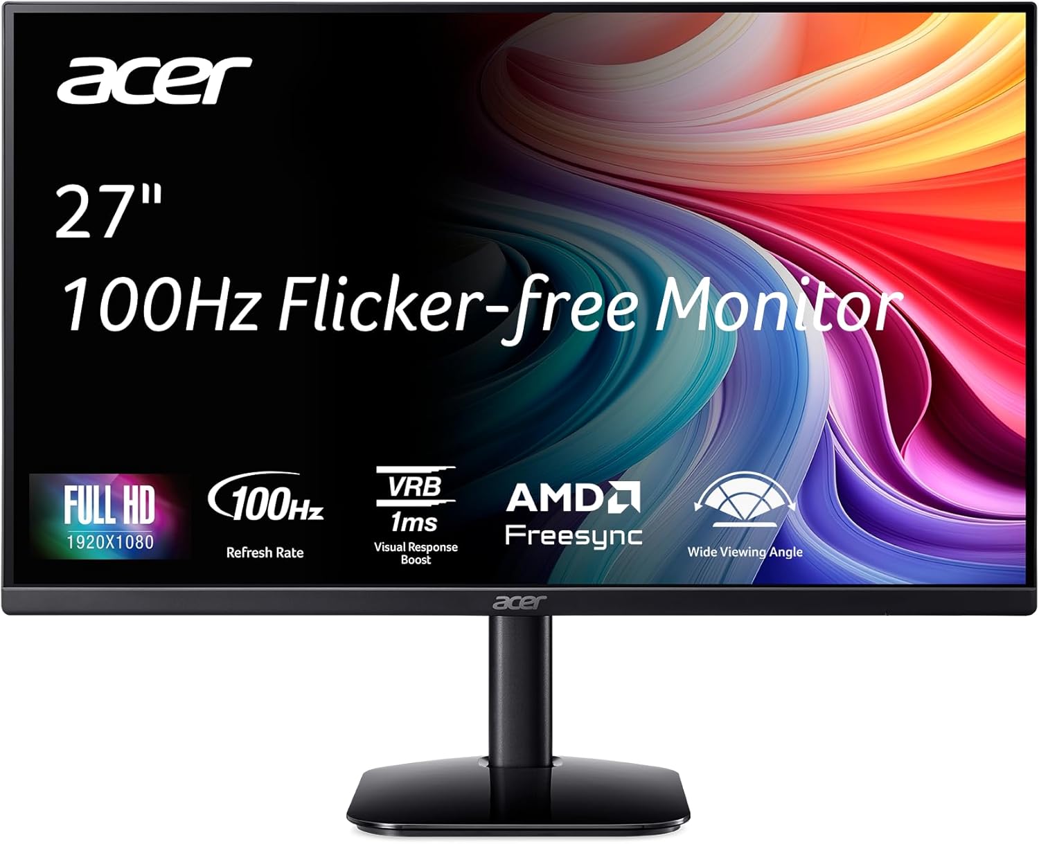 Acer KB272 E0bi 27" IPS Full HD (1920 x 1080) Zero-Frame Gaming Office Monitor AMD FreeSync Technology Up to 100Hz Refresh 1ms (VRB) Low Blue Light Tilt HDMI & VGA Ports-0