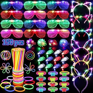 150PCS Glow in the Dark Party Supplies for Kids Adults, Light Up Party Favors with Light Up Glasses, Headband, Rings, 100 Glow Sticks Bulk Party Pack DIY Glow Necklaces Bracelets, Neon Party Supplies