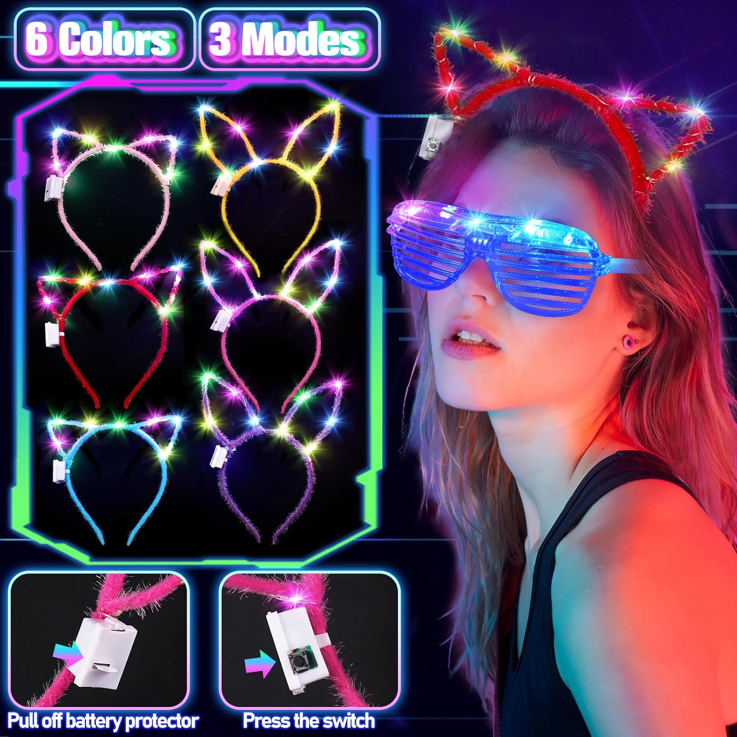 150PCS Glow in the Dark Party Supplies for Kids Adults, Light Up Party Favors with Light Up Glasses, Headband, Rings, 100 Glow Sticks Bulk Party Pack DIY Glow Necklaces Bracelets, Neon Party Supplies-4