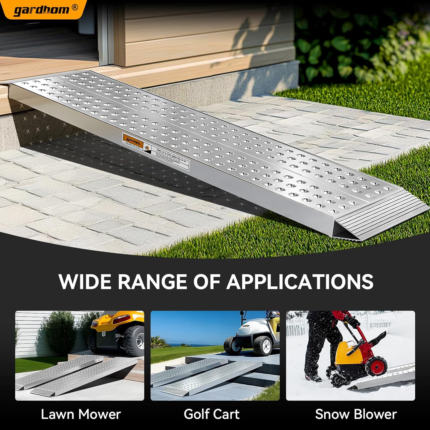 Aluminum Shed Ramps 55x12inch, gardhom 2PCS Riding Mower Ramps 1500lbs Capacity for Curb Steps Stairs Dirt Bike Motorcycle Lawn Mower Snow Blower Loading Ramps-6