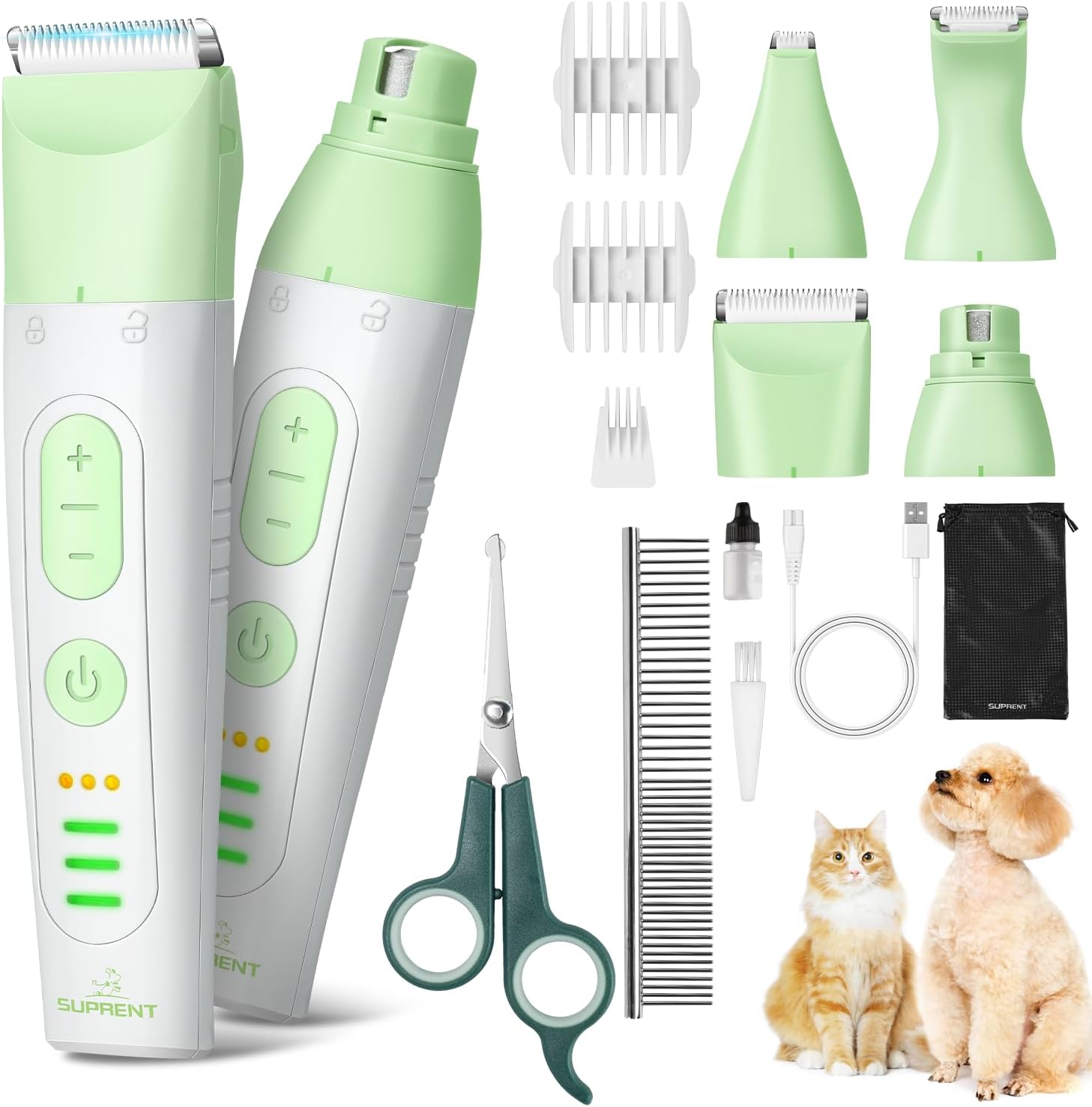 SUPRENT Dog Grooming Kit, 4 in 1 Quiet Pet Clippers for Grooming Supplies, Cordless Cat Paw Trimmer Dog Nail Grinder, Professional Long Hair Shaver Set for Cat Matted Hair and Small Dogs Thick Coats-0