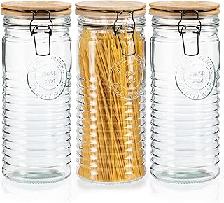 kitchentoolz Glass Storage Jars with Airtight Lids - Set of 3 Mason Storage Containers for Cereal, Coffee & Rice - 56 Ounce Pantry Organizing Canister Set