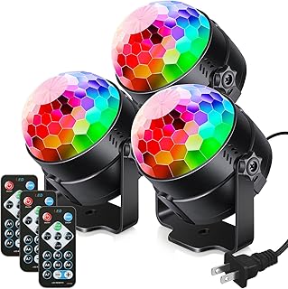 Luditek 3-Pack Sound Activated Party Lights w/Remote Control, Disco Ball Strobe Light LED Disco Lights Party Supplies for Home Room Dance Birthday Christmas Graduation Party Decorations