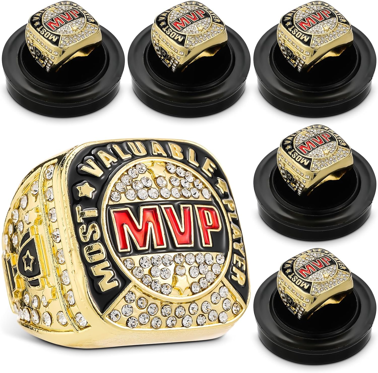 MVP Ring Most Valuable Player Ring Ball Games MVP Rings Sport Championship Trophy Ring with Display Neck Chain for Winner Tournament League Team Award Gift-0