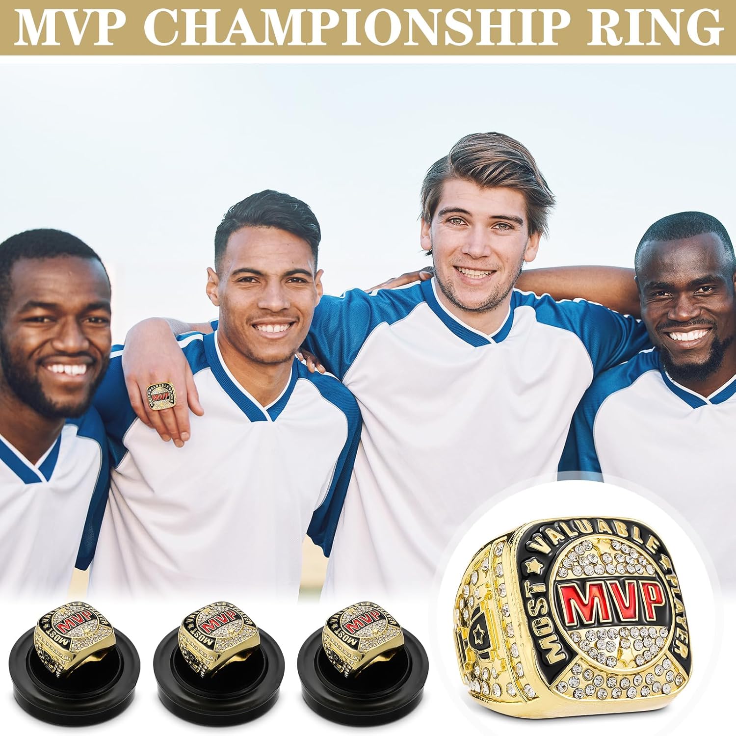 MVP Ring Most Valuable Player Ring Ball Games MVP Rings Sport Championship Trophy Ring with Display Neck Chain for Winner Tournament League Team Award Gift-4