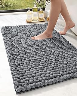 DEXI Bathroom Rugs, Chenille Super Absorbent Bathroom Mats, Non Slip Washable Bath Rug, Luxury Soft Plush Bathmat for Tub, Shower, Bathroom Floor, 24"x36", Dark Grey