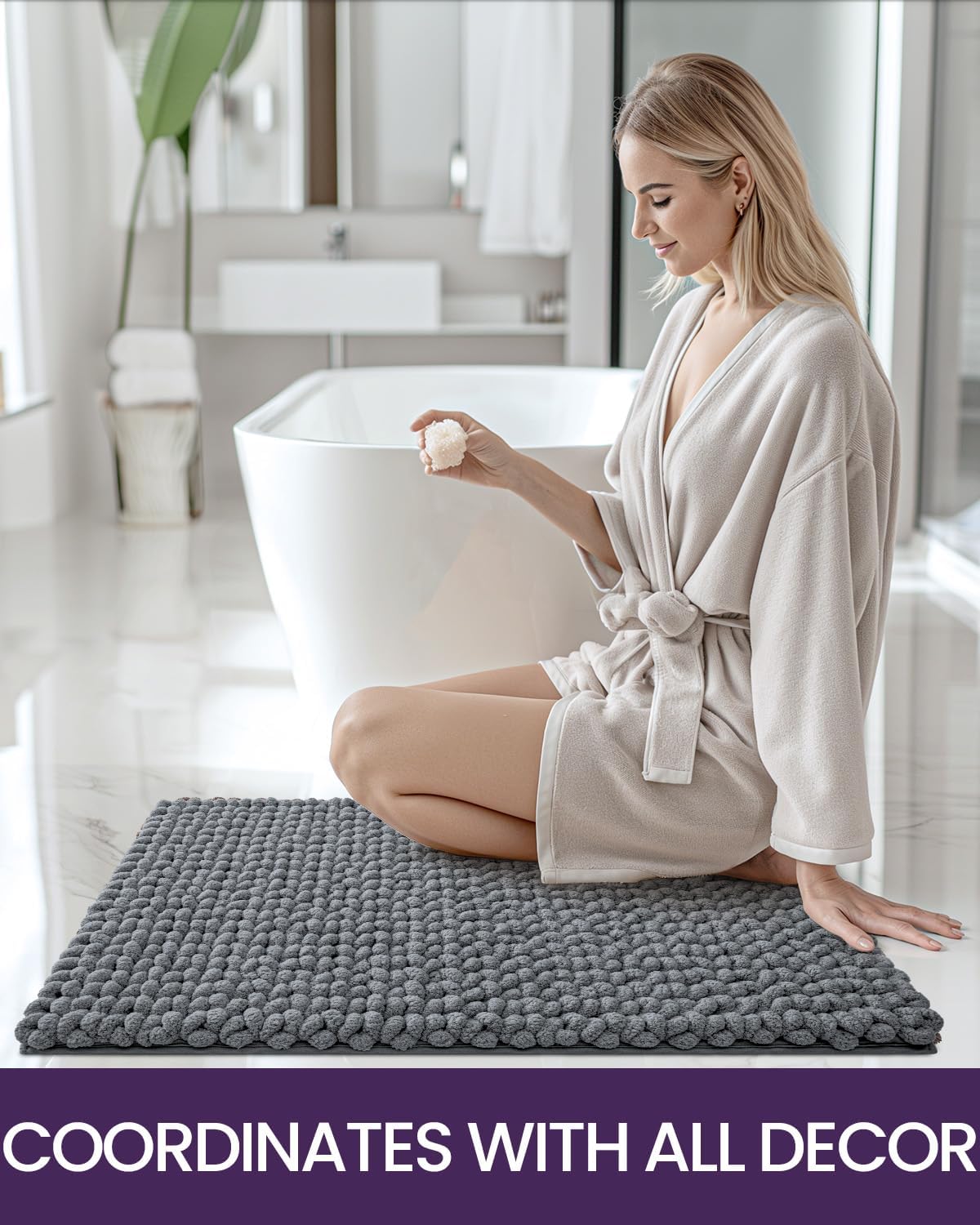 DEXI Bathroom Rugs, Chenille Super Absorbent Bathroom Mats, Non Slip Washable Bath Rug, Luxury Soft Plush Bathmat for Tub, Shower, Bathroom Floor, 24"x36", Dark Grey-7