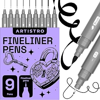 ARTISTRO Set of 9 Fineliner Pens, Black Micro Pens for Drawing, Waterproof Archival Ink, Ultra Fine Tip Pens for Illustration, Technical Pen, Sketching, Writing, Drawing, Journaling, Fine Tip Pens Set