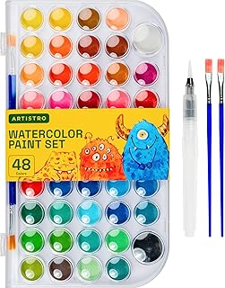 ARTISTRO Washable Watercolor Paint Set 48 Colors with 2 brushes, Refillable Water Brush Pen and Palette, Water Color Paint Set for Kids, Adults, Beginner Artists (2)