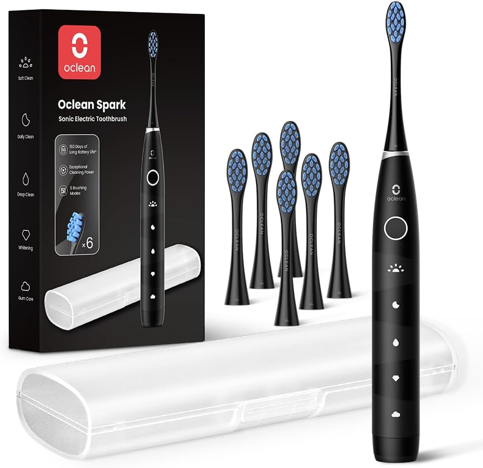 Oclean Electric Toothbrush for Adults, 150 Days Battery Life Electric Toothbrush, USB Rechargeable Sonic Travel Toothbrush with 6 Brush Heads & Travel Case, 5 Modes and Smart Timer-0