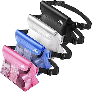 HEETA 4-Pack Waterproof Pouch with Waist Strap, Screen Touchable Dry Bag with Adjustable Belt for Phone Valuables for Kayaking Swimming Snorkeling Boating Fishing Beach (Black, White, Blue & Pink)