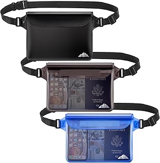 HEETA 3 Pack Waterproof Pouch, Screen Touch Sensitive Waterproof Dry Bag with Adjustable Waist Strap | Keep Your Phone and Valuables Dry | for Kayaking Boating Fishing Beach (Black, Grey & Blue)