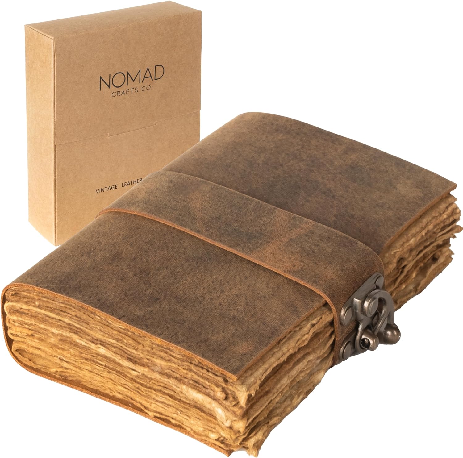 NomadCraftsCo. Vintage Leather Journal with Gift Box - Old Leather Bound Grimoire, Sketchbook, and Notebook - Perfect Leather Journals for Women and Men - Elegant Vintage Book for Writing and Drawing-0