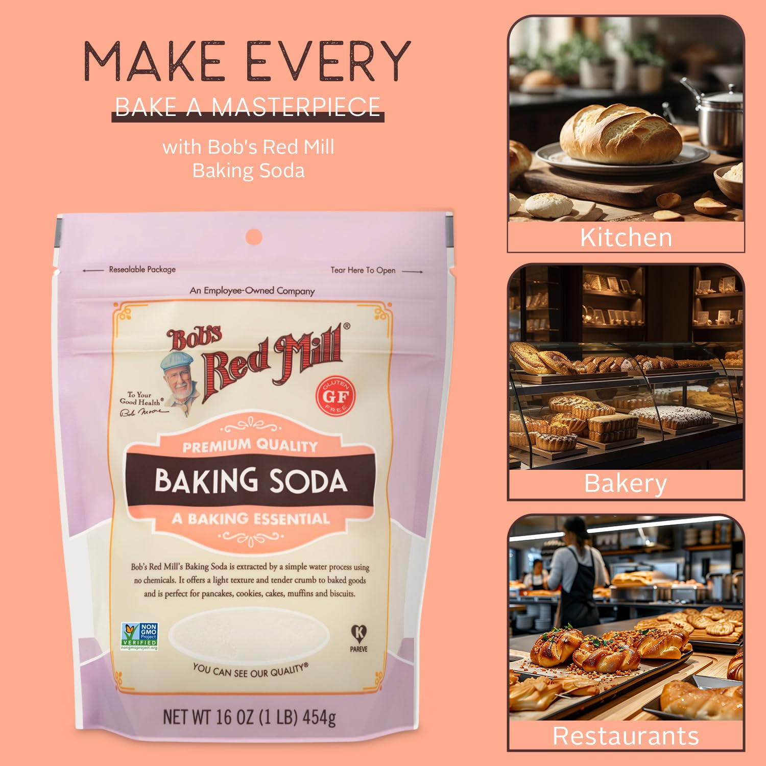 Generic Baking Soda – 4-Pack 16 Oz Baking Powder for Pancakes, Cookies, Cakes, Bakery – Resealable Stand-Up Pouch Aluminum Free Baking Soda – No Gluten, No Fillers-6