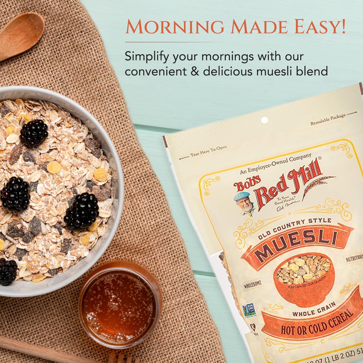 Generic Muesli – Old Country Style Muesli Cereal – 18oz Whole Grain Muesli with Rolled Oats, Raisins, Almonds, Walnuts – Muesli Oats for Hot and Cold Cereal – 4-Pack, Resealable Bags-1