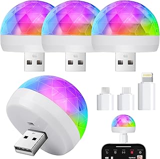 Luditek USB Mini Disco Ball Light, Sound Activated Party Light for Karaoke Car, Stocking Stuffers for Kids, Party Decorations for Birthday Halloween Christmas (4 Packs)