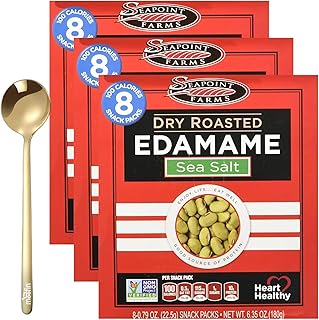 Dry Roasted Edamame Sea Salt, 180g - Protein-Rich Roasted Edamame Snacks Bundle With Golden Ss Spoon - Convenient 8-Pack, Low Sodium, Non-Gmo Snack Packs [Pack Of 3]