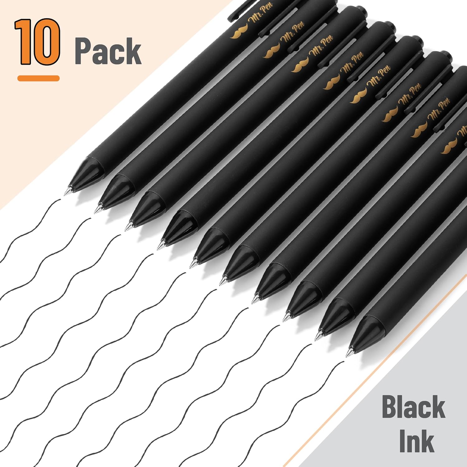 Mr. Pen- Retractable Gel Pens, 10 Pack, Black Ink Gel Pens, Black Barrels, Fast Dry, Gel Pens Fine Point 0.5mm, Retractable Pens, Cute Pens, Gel Ink Pens, Aesthetic Pens for Journaling Fine Tip Pens-1