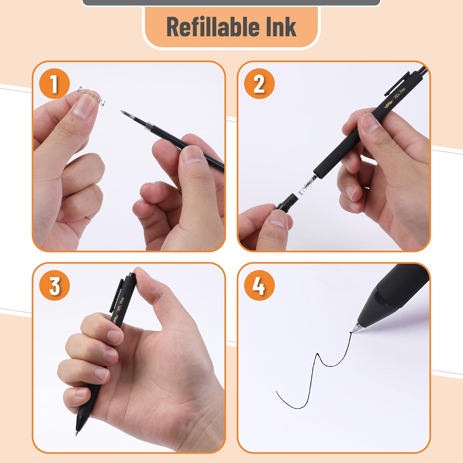 Mr. Pen- Retractable Gel Pens, 10 Pack, Black Ink Gel Pens, Black Barrels, Fast Dry, Gel Pens Fine Point 0.5mm, Retractable Pens, Cute Pens, Gel Ink Pens, Aesthetic Pens for Journaling Fine Tip Pens-4