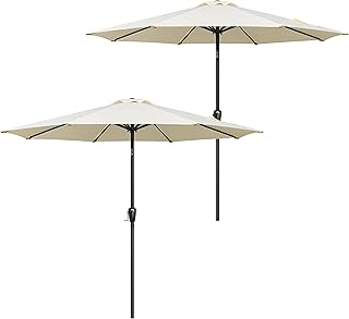 Simple Deluxe 2 Pack 9FT Outdoor Patio Umbrella Table Market Umbrella with Push Button Tilt and Crank, 8 Sturdy Ribs, UV Protection Waterproof for Garden, Lawn, Deck, Backyard, Pool, Creamy White