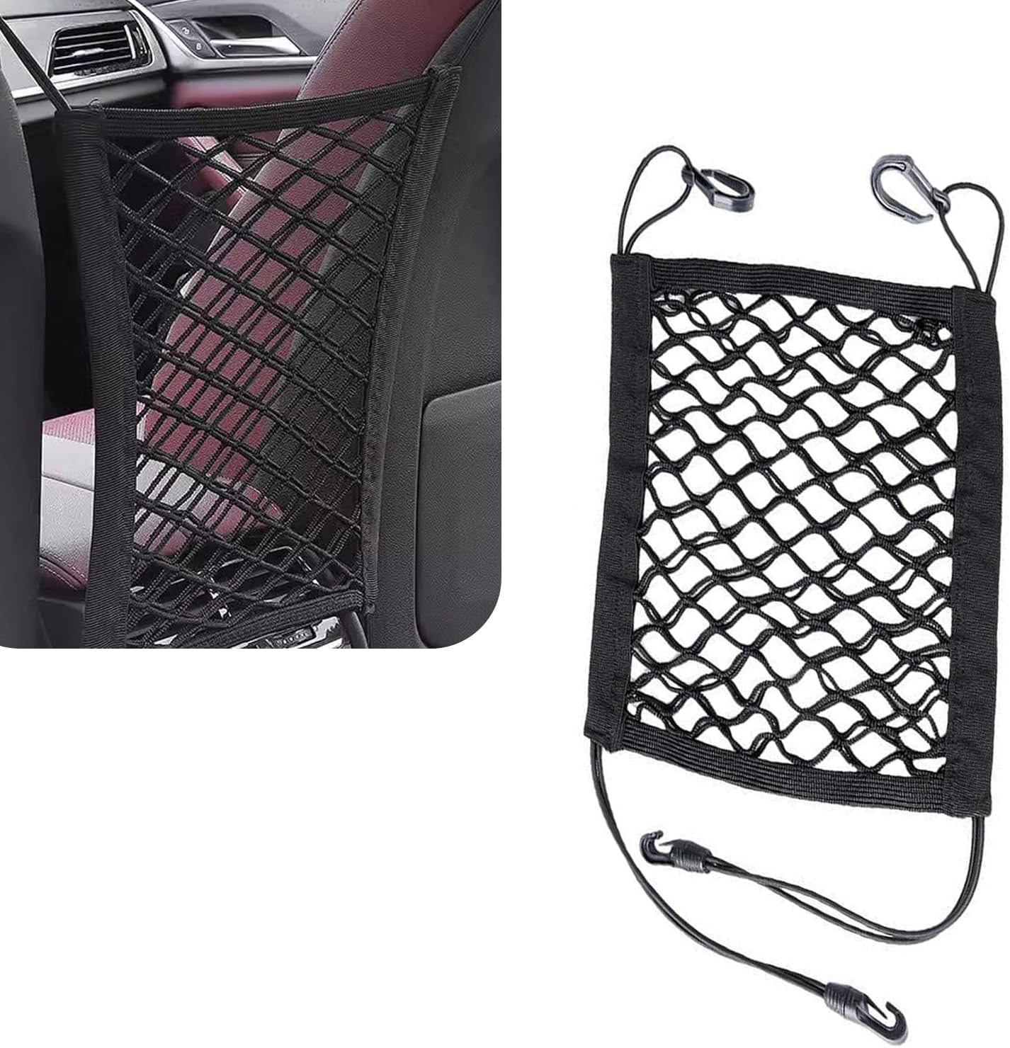 1 PC Car Front and Rear Seats Pet Isolation Net, Double-Layer Coarse Net Breathable Anti-Scratch Anti-Collision Dog Safety Barrier Protection, Flexible Storage Bag, Universal for Cars (Black)-0